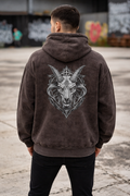 Acid Washed Downshoulder Gothic Print Hoodie - GØAT☮️